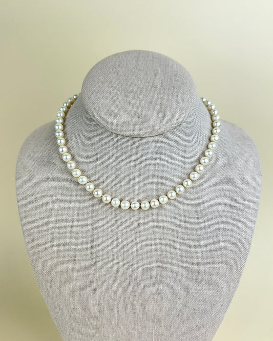 Vintage Single Strand Pearl Necklace with Sterling Silver and Pearl Clasp