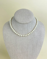 Vintage Single Strand Pearl Necklace with Sterling Silver and Pearl Clasp