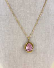 Antique Edwardian Gold Filled Pink Paste Stone Pendant Necklace