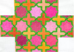 Kate Dickerson Needlepoint Collections Brick Moroccan Tiles Pinks and Oranges with Greens Needlepoint Canvas
