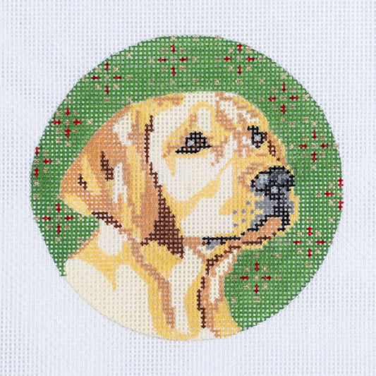 Barbara Russell Yellow Lab Dog Head Ornament Needlepoint Canvas