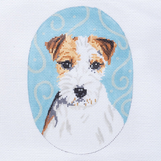 Barbara Russell Jack Russell Dog Oval Needlepoint Canvas