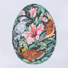 Barbara Russell Bird Medley with Hibiscus Flower Egg Needlepoint Canvas