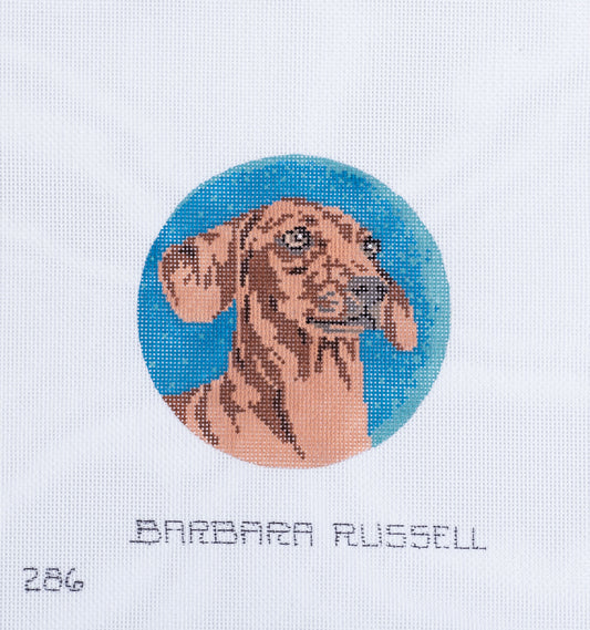 Barbara Russell Dachshund Dog Round Ornament Needlepoint Canvas