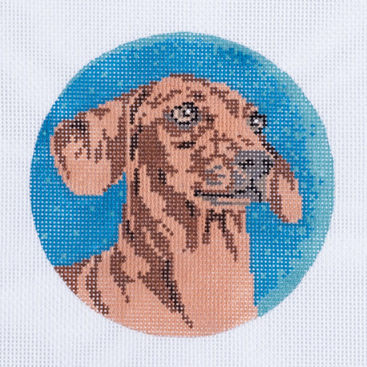 Barbara Russell Dachshund Dog Round Ornament Needlepoint Canvas