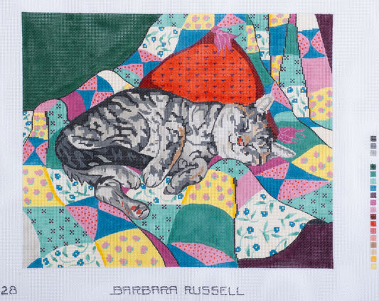 Barbara Russell Cat on Quilt Needlepoint Canvas