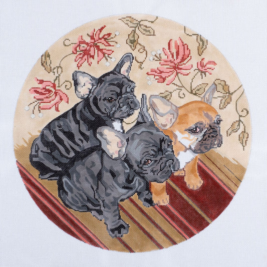 Barbara Russell French Bulldog Pups Needlepoint Canvas