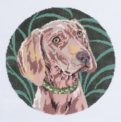 Barbara Russell Weimaraner Dog Head Round Needlepoint Canvas