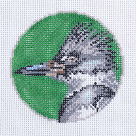 Barbara Russell Kingfisher Bird Round Ornament Needlepoint Canvas