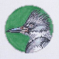 Barbara Russell Kingfisher Bird Round Ornament Needlepoint Canvas