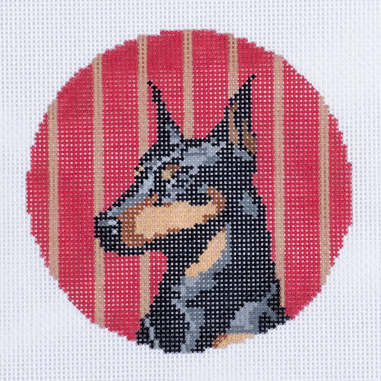 Barbara Russell Doberman Dog Round Ornament Needlepoint Canvas