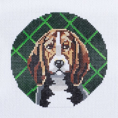 Barbara Russell Beagle Dog Round Ornament Needlepoint Canvas
