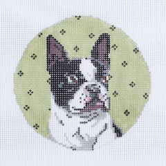 Barbara Russell Boston Terrier Dog Round Ornament Needlepoint Canvas