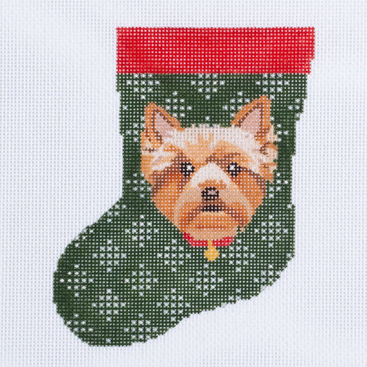 Barbara Russell Yorkie Dog Mini Stocking Needlepoint Canvas