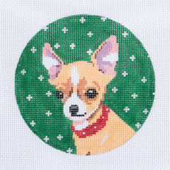 Barbara Russell Chihuahua Dog Round Needlepoint Canvas