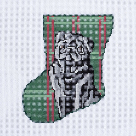 Barbara Russell Black Pug Dog Mini Stocking Needlepoint Canvas