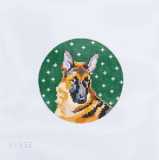 Barbara Russell German Shepherd Dog Round Ornament Needlepoint Canvas