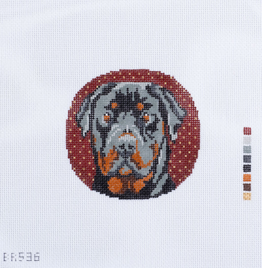 Barbara Russell Rottweiler Dog Round Ornament Needlepoint Canvas