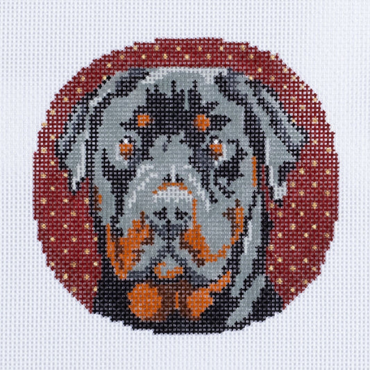 Barbara Russell Rottweiler Dog Round Ornament Needlepoint Canvas