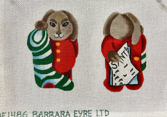 Susan Roberts Needlepoint Barbara Eyre Two Sided Christmas Bunny with Stocking Needlepoint Canvas