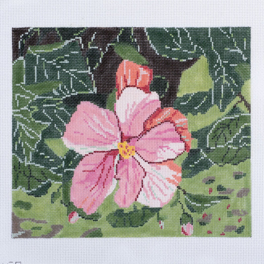 Barbara Russell Designs Hibiscus In Foliage Needlepoint Canvas
