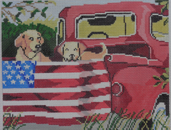 Birds of a Feather Susan Winget Red Truck Dogs Needlepoint Canvas