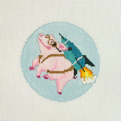 Blue Ridge Stitchery Rocket Pig Needlepoint Canvas