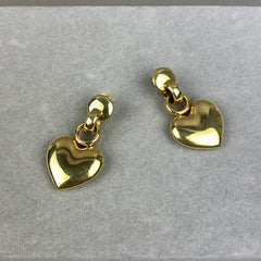 Vintage 1980s Large 14k Gold Puffy Heart & Link Omega Back Earring