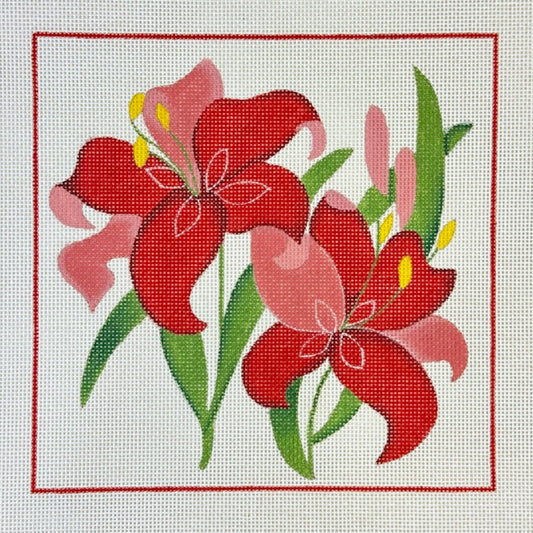 Changing Woman Designs Red Lillies Needlepoint Canvas
