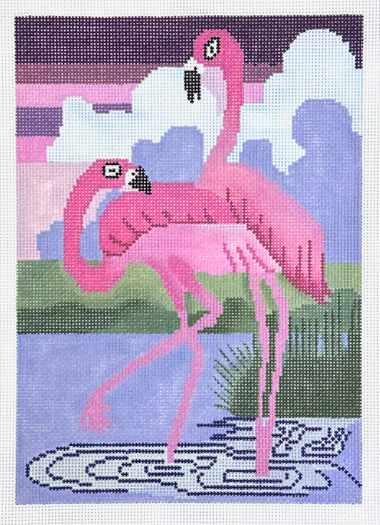 Changing Woman Designs Sunset Flamingos Needlepoint Canvas