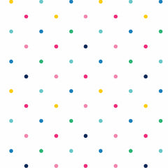 Clothworks Emily Simplified Multi Colored Dots Cotton Fabric in White