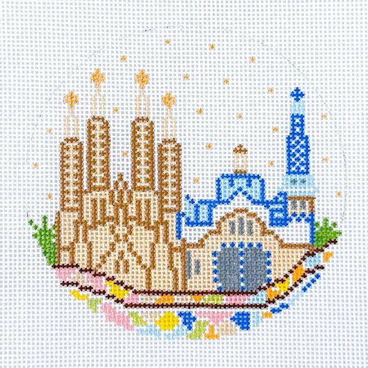 Coco Frank Barcelona Travel Round Needlepoint Canvas