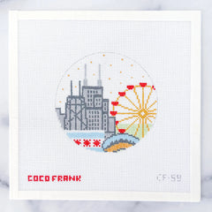Coco Frank Chicago Travel Round Needlepoint Canvas