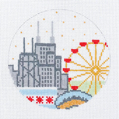 Coco Frank Chicago Travel Round Needlepoint Canvas