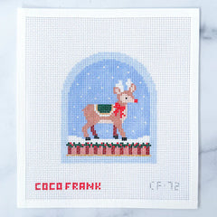 Coco Frank Reindeer Snow Globe Needlepoint Canvas
