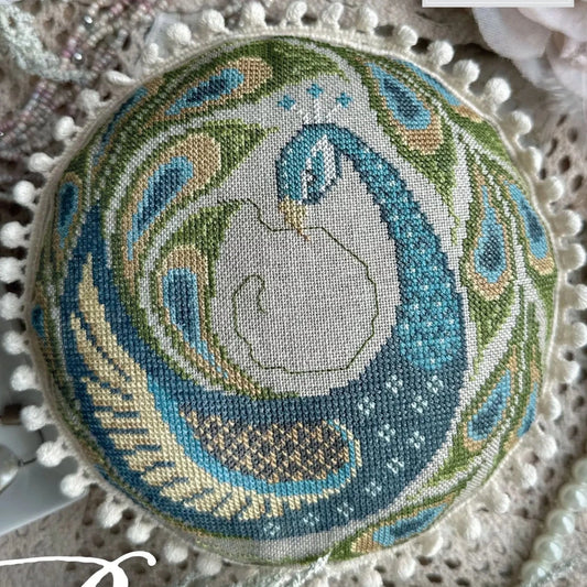 Cottage Garden Samplings Peacock Pin Cushion Cross Stitch Pattern