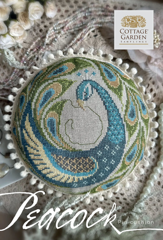 Cottage Garden Samplings Peacock Pin Cushion Cross Stitch Pattern