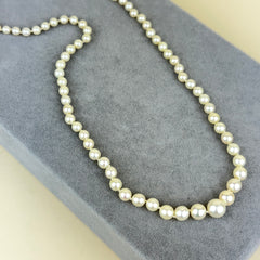 Vintage Graduated Single Strand Pearl Necklace with Sterling Silver and Pearl Clasp