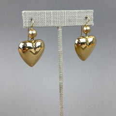 Vintage 1970s Large 14k Gold Puffy Heart Drop Earring