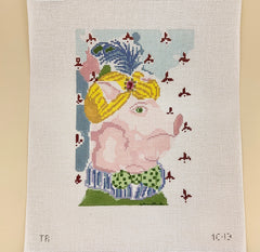 The Plum Stitchery Menagerie Collection - Pig Needlepoint Canvas - 18M