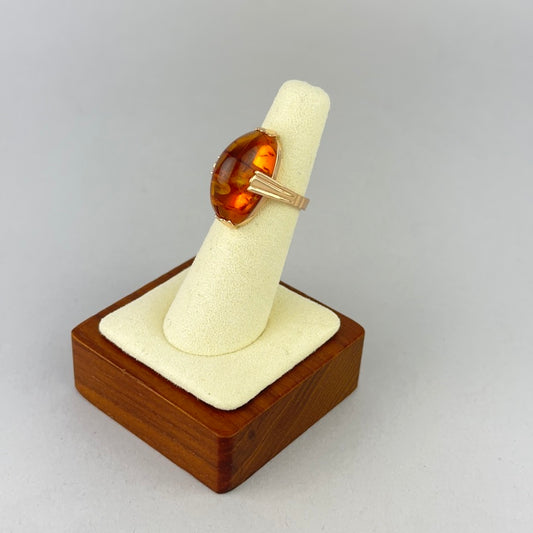 Vintage Russian 14k Rose Gold and Baltic Amber Cabochon Ring
