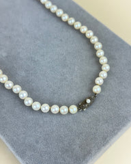 Vintage Single Strand Pearl Necklace with Sterling Silver and Pearl Clasp