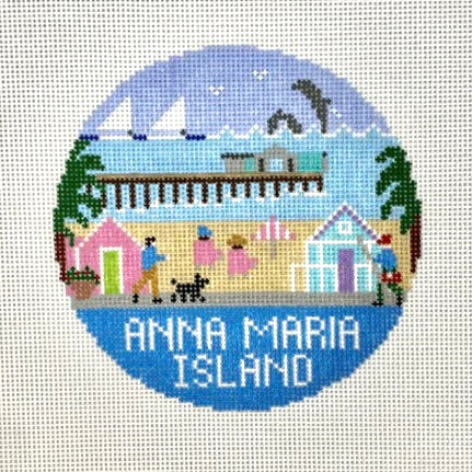 Doolittle Stitchery Anna Maria Island Travel Round Needlepoint Canvas