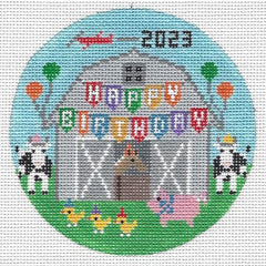 Doolittle Stitchery Birthday Barn Round Needlepoint Canvas