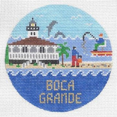 Doolittle Stitchery Boca Grande Fisherman Travel Round Needlepoint Canvas