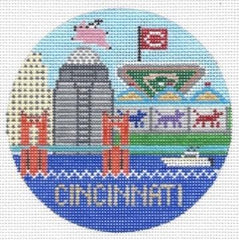Doolittle Stitchery Cincinnati Travel Round Needlepoint Canvas