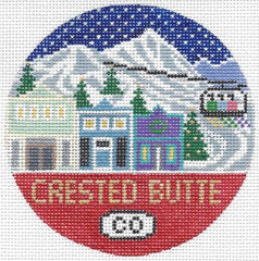 Doolittle Stitchery Crested Butte Travel Round Needlepoint Canvas