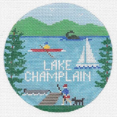 Doolittle Stitchery Lake Champlain Travel Round Needlepoint Canvas