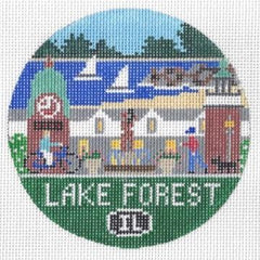 Doolittle Stitchery Lake Forest Travel Round Needlepoint Canvas