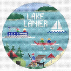 Doolittle Stitchery Lake Lanier Travel Round Needlepoint Canvas